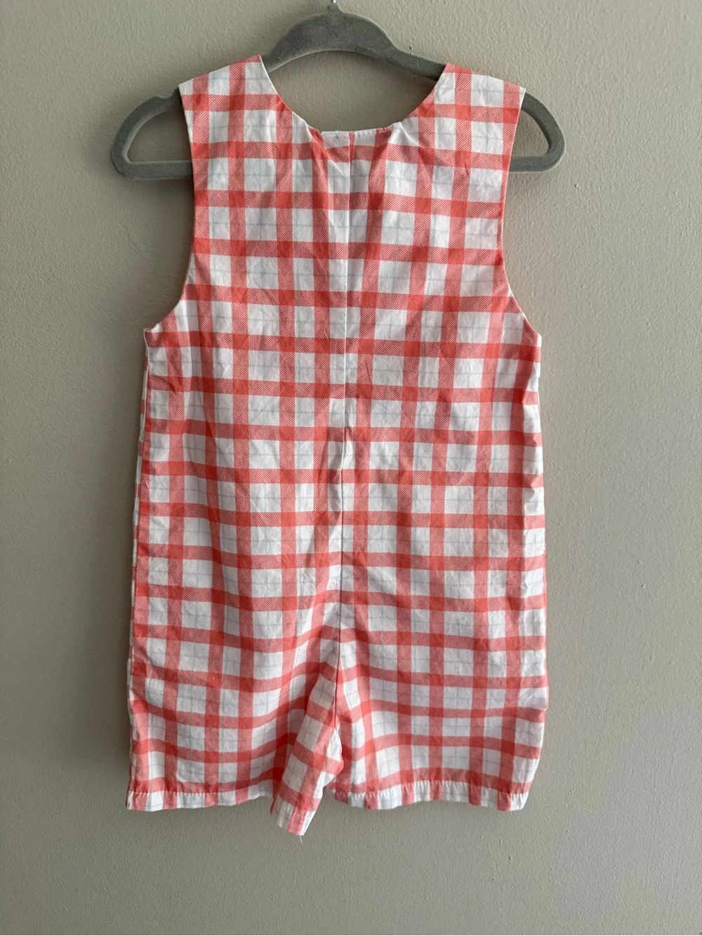 Stitchy Fish Baby Boy Peach Blue White Plaid Cotton Jon Jon Size 9M “F” Monogram